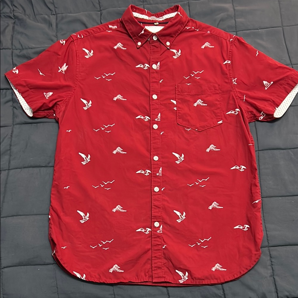 Red Bird Print Men's Shirt